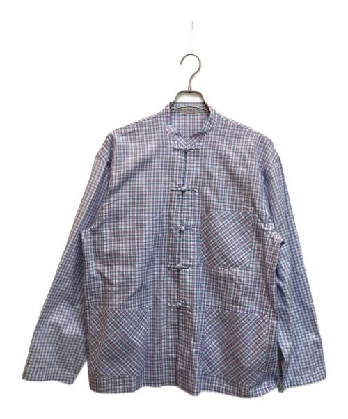 NICENESS（ナイスネス）NICENESS (ナイスネス) チャイナシャツ パープル×ホワイト サイズ:Ｌの古着・服飾アイテム