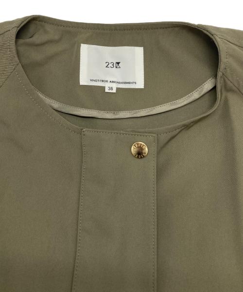 23区（ニジュウサンク）23区 (ニジュウサンク) 【洗える】ライトツイル ノーカラーコート カーキ サイズ:38の古着・服飾アイテム