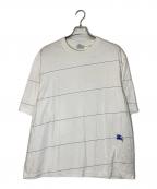 BURBERRYバーバリー）の古着「Logo Embroidery Striped T-Shirt」｜ホワイト×ブルー
