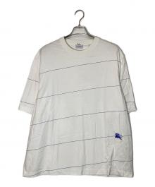 BURBERRY（バーバリー）の古着「Logo Embroidery Striped T-Shirt」｜ホワイト×ブルー