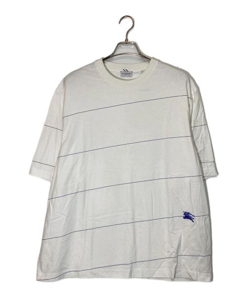 BURBERRY（バーバリー）BURBERRY (バーバリー) Logo Embroidery Striped T-Shirt ホワイト×ブルー サイズ:XXLの古着・服飾アイテム