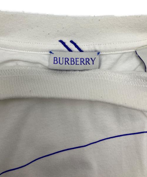 BURBERRY（バーバリー）BURBERRY (バーバリー) Logo Embroidery Striped T-Shirt ホワイト×ブルー サイズ:XXLの古着・服飾アイテム