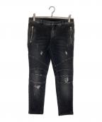 BALMAINバルマン）の古着「クラッシュ バイカーデニムパンツ」｜ブラック