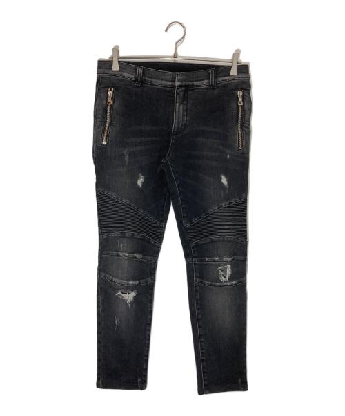 BALMAIN（バルマン）BALMAIN (バルマン) クラッシュ バイカーデニムパンツ ブラック サイズ:30の古着・服飾アイテム