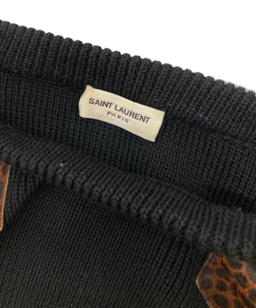 Saint Laurent Paris（サンローランパリ）Saint Laurent Paris (サンローランパリ) ハラコレオパードショルダーパッチセーター ブラック×ブラウン サイズ:Sの古着・服飾アイテム