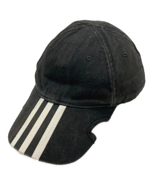 BALENCIAGA（バレンシアガ）BALENCIAGA (バレンシアガ) adidas (アディダス) ロゴストライプベースボールキャップ ブラック サイズ:SIZE L(59cm)の古着・服飾アイテム