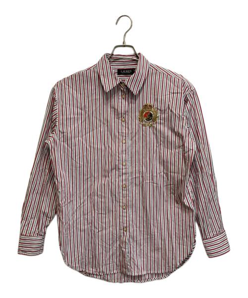 LAUREN RALPH LAUREN（ローレンラルフローレン）LAUREN RALPH LAUREN (ローレンラルフローレン) エンブレムストライプシャツ レッド×ホワイト サイズ:Sの古着・服飾アイテム
