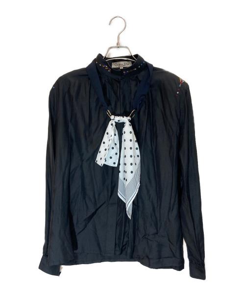 Christian Dior（クリスチャン ディオール）Christian Dior (クリスチャン ディオール) ラインストーンシルクブラウス ブラック サイズ:Lの古着・服飾アイテム