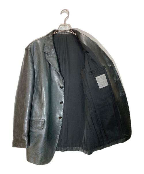 Yohji Yamamoto pour homme（ヨウジヤマモト プールオム）Yohji Yamamoto pour homme (ヨウジヤマモト プールオム) レザーテーラードジャケット ブラック×グリーン サイズ:2の古着・服飾アイテム