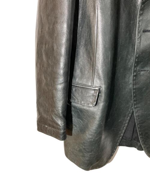 Yohji Yamamoto pour homme（ヨウジヤマモト プールオム）Yohji Yamamoto pour homme (ヨウジヤマモト プールオム) レザーテーラードジャケット ブラック×グリーン サイズ:2の古着・服飾アイテム