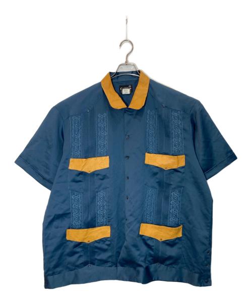 CAMPOS（-）CAMPOS (-) エコレザー切替キューバシャツ ブルー サイズ:50の古着・服飾アイテム