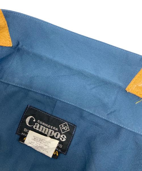 CAMPOS（-）CAMPOS (-) エコレザー切替キューバシャツ ブルー サイズ:50の古着・服飾アイテム