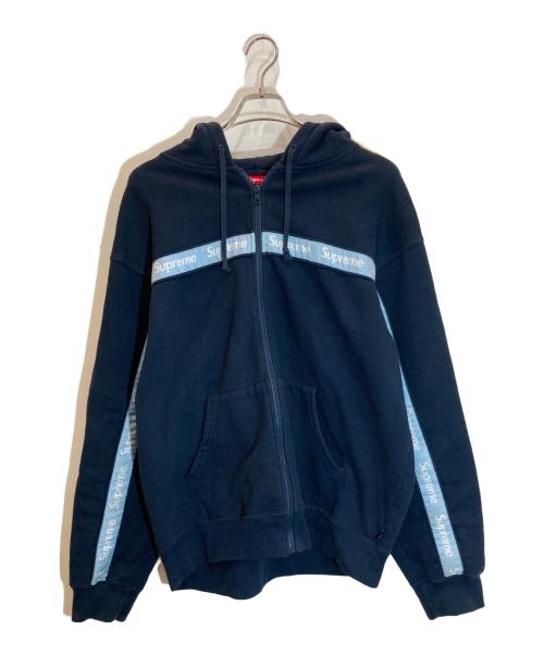 SUPREME（シュプリーム）Supreme (シュプリーム) Text Stripe Zip Up Hooded Sweatshirt ネイビー サイズ:Lの古着・服飾アイテム