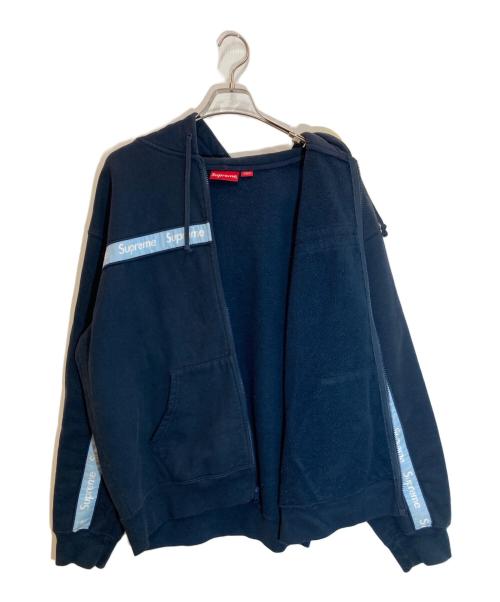 SUPREME（シュプリーム）Supreme (シュプリーム) Text Stripe Zip Up Hooded Sweatshirt ネイビー サイズ:Lの古着・服飾アイテム