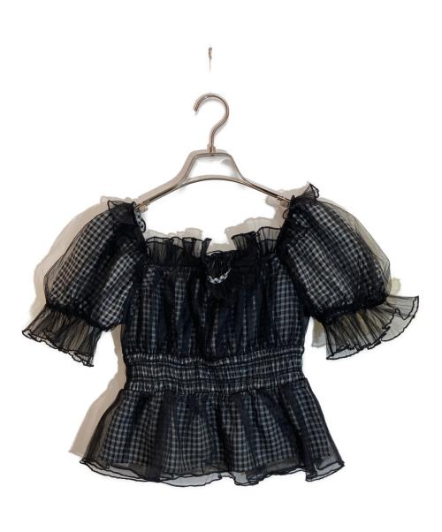 Snidel（スナイデル）Snidel (スナイデル) ギャザーフリルオフショルブラウス ホワイト×ブラック サイズ:SIZE Freeの古着・服飾アイテム