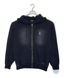 X-LARGE（エクストララージ）の古着「FADED WAFFLE ZIP UP HOODED SWEATSHIRT」｜ブラック