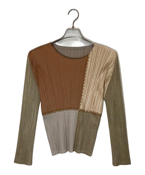 PLEATS PLEASE（プリーツプリーズ）PLEATS PLEASE (プリーツプリーズ) パッチワークプリーツブラウス ベージュ サイズ:3の古着・服飾アイテム