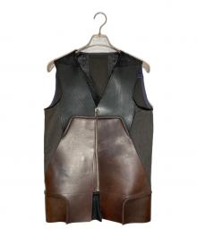 RICK OWENS（リックオウエンス）の古着「切替レザーベスト」｜グレー×ブラウン