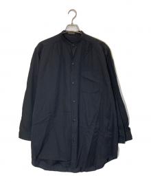 Y's for men（ワイズフォーメン）の古着「コットンウールバンドカラーロングシャツ」｜ブラック