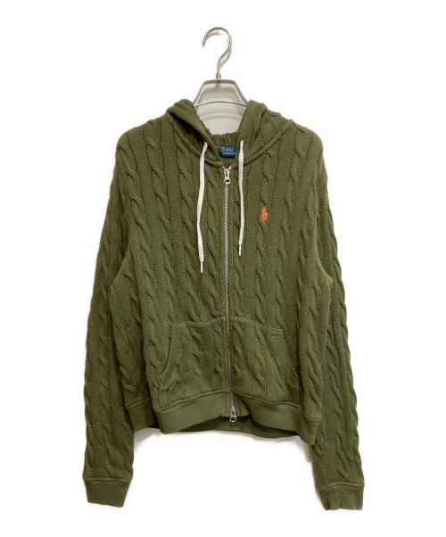 POLO RALPH LAUREN（ポロ・ラルフローレン）POLO RALPH LAUREN (ポロ・ラルフローレン) コットンケーブルニットパーカー オリーブ サイズ:Lの古着・服飾アイテム