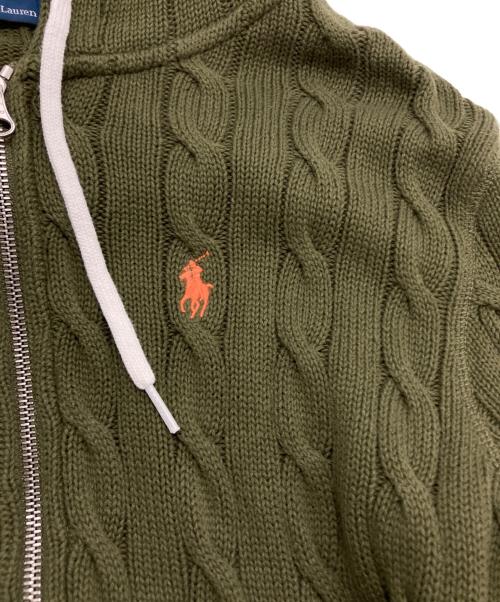 POLO RALPH LAUREN（ポロ・ラルフローレン）POLO RALPH LAUREN (ポロ・ラルフローレン) コットンケーブルニットパーカー オリーブ サイズ:Lの古着・服飾アイテム