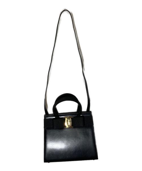 Salvatore Ferragamo（サルヴァトーレ フェラガモ）Salvatore Ferragamo (サルヴァトーレ フェラガモ) ヴァラリボン 2way ハンドバッグ ブラックの古着・服飾アイテム