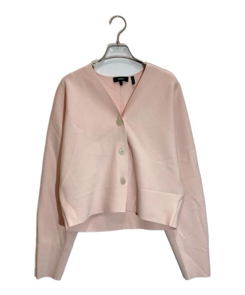 theory（セオリー）theory (セオリー) Wooster Crepe Knit Rounded Cardigan J ピンク サイズ:Sの古着・服飾アイテム
