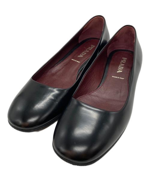 PRADA（プラダ）PRADA (プラダ) レザーフラットシューズ ブラック サイズ:SIZE 35 1/2の古着・服飾アイテム