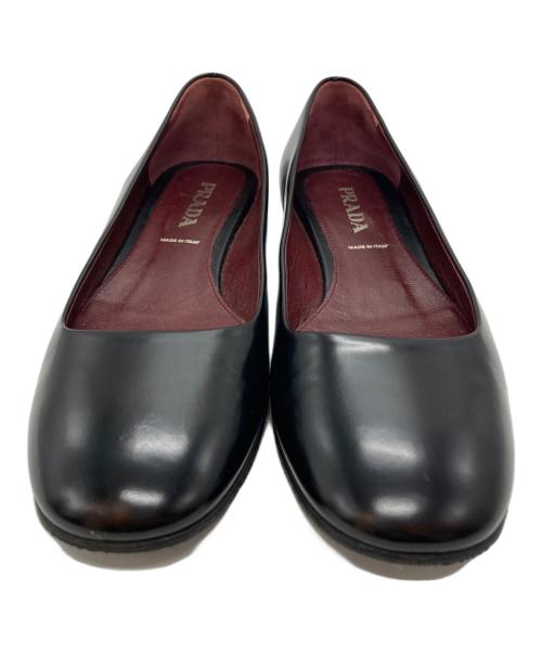 PRADA（プラダ）PRADA (プラダ) レザーフラットシューズ ブラック サイズ:SIZE 35 1/2の古着・服飾アイテム