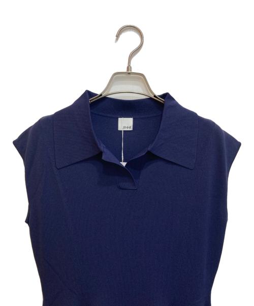 JENNE（ジェンヌ）JENNE (ジェンヌ) フレンチスリーブサマーニットワンピース ネイビー サイズ:Lの古着・服飾アイテム