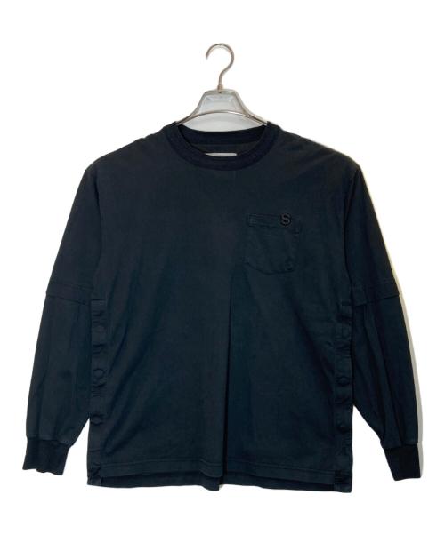 sacai（サカイ）sacai (サカイ) レイヤードデザインサイドスリットロングスリーブカットソー ブラック サイズ:1の古着・服飾アイテム
