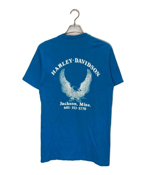 Hanes（ヘインズ）Hanes (ヘインズ) HARLEY-DAVIDSON (ハーレーダビッドソン) ヘンリーネックカットソー ブルー サイズ:Ⅿの古着・服飾アイテム