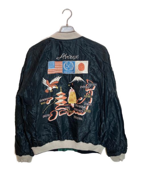 AVIREX（アヴィレックス）AVIREX (アヴィレックス) TAILOR東洋 (テーラートウヨウ) SUKA JACKET 50th JAPAN MAP ブラック×グリーン サイズ:SIZE XLの古着・服飾アイテム