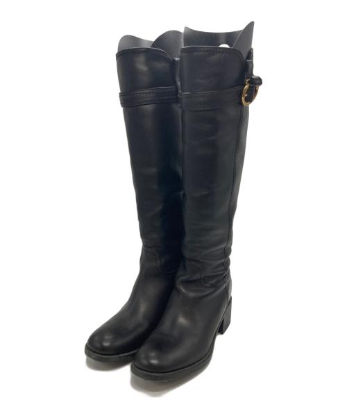 Salvatore Ferragamo（サルヴァトーレ フェラガモ）Salvatore Ferragamo (サルヴァトーレ フェラガモ) レザーロングブーツ ブラック サイズ:SIZE 6 1/2の古着・服飾アイテム