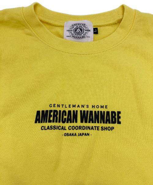 AMERICAN WANNABE（アメリカンワナビー）AMERICAN WANNABE (アメリカンワナビー) SHOP LOGO CREW SWEAT イエロー サイズ:SIZE Lの古着・服飾アイテム
