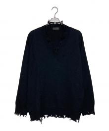 s'yte（サイト）の古着「7G BULKY WOOL DAMAGE V NECK PULLOVER」｜ブラック