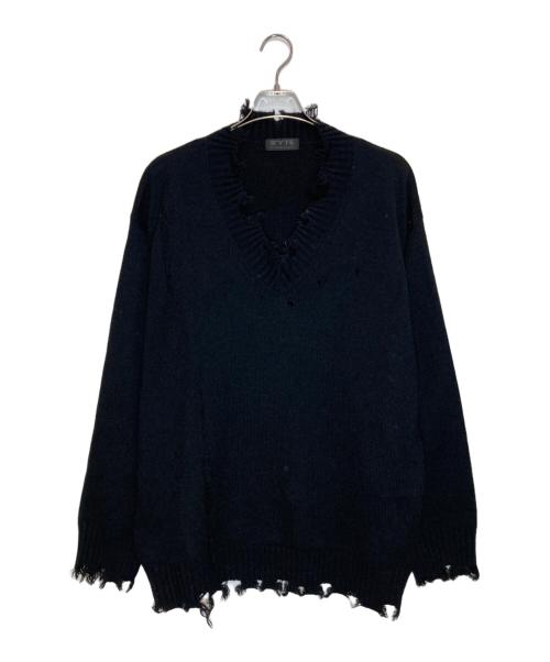 s'yte（サイト）s'yte (サイト) 7G BULKY WOOL DAMAGE V NECK PULLOVER ブラック サイズ:3の古着・服飾アイテム