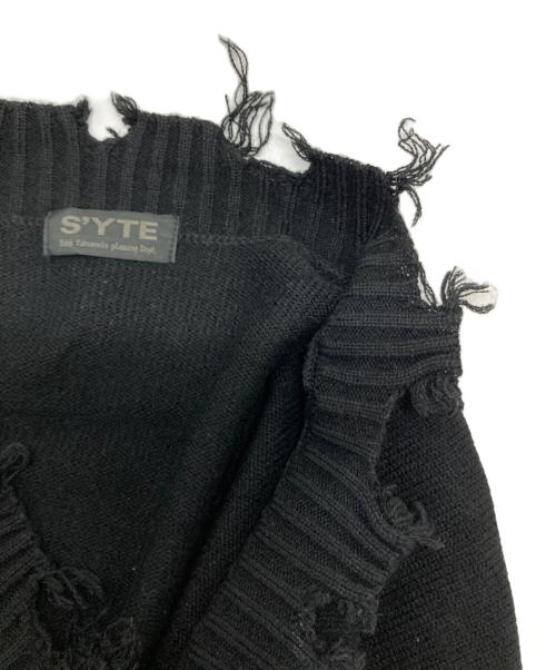 s'yte（サイト）s'yte (サイト) 7G BULKY WOOL DAMAGE V NECK PULLOVER ブラック サイズ:3の古着・服飾アイテム