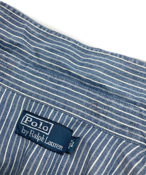 POLO RALPH LAUREN（ポロ・ラルフローレン）POLO RALPH LAUREN (ポロ・ラルフローレン) ヒッコリーストライプワークシャツ ブルー×ホワイト サイズ:SIZE XXLの古着・服飾アイテム