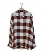 FOLLフォル）の古着「summer modal check open collar shirt」｜ブラウン×グレー