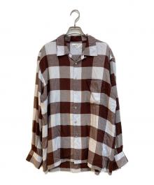 FOLL（フォル）の古着「summer modal check open collar shirt」｜ブラウン×グレー
