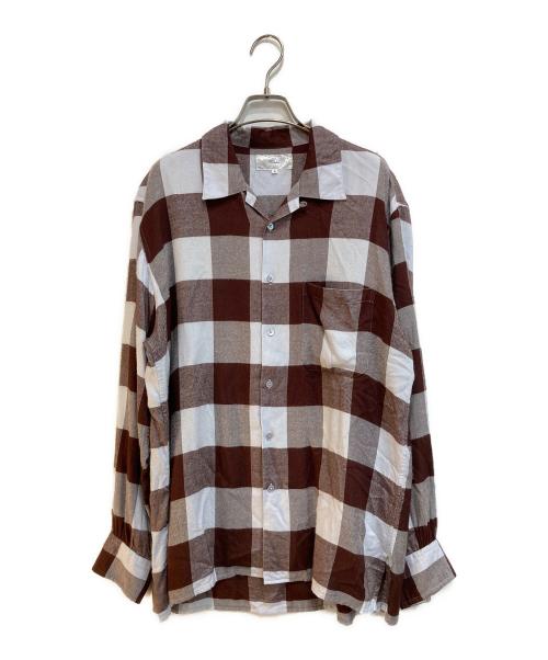 FOLL（フォル）FOLL (フォル) summer modal check open collar shirt ブラウン×グレー サイズ:SIZE 2の古着・服飾アイテム