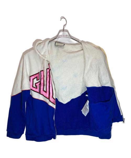 GUCCI（グッチ）GUCCI (グッチ) Gucci Diamond Zip Hoodie ブルー×ベージュ サイズ:Lの古着・服飾アイテム
