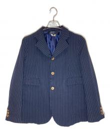 COMME des GARCONS COMME des GARCONS（コムデギャルソン コムデギャルソン）の古着「ポリエステル縮絨ストライプテーラードジャケット」｜ネイビー