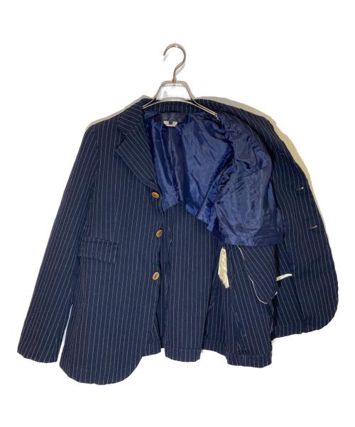 COMME des GARCONS COMME des GARCONS（コムデギャルソン コムデギャルソン）COMME des GARCONS COMME des GARCONS (コムデギャルソン コムデギャルソン) ポリエステル縮絨ストライプテーラードジャケット ネイビー サイズ:Sの古着・服飾アイテム