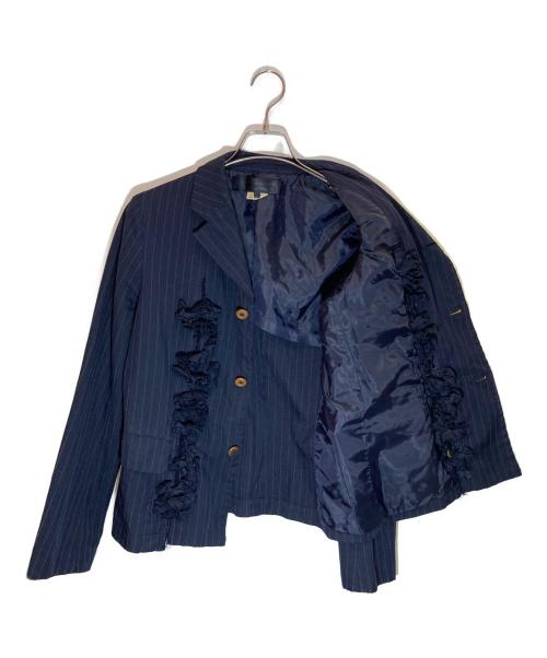 COMME des GARCONS COMME des GARCONS（コムデギャルソン コムデギャルソン）COMME des GARCONS COMME des GARCONS (コムデギャルソン コムデギャルソン) フリルデザインストライプジャケット ネイビー サイズ:Ⅿの古着・服飾アイテム