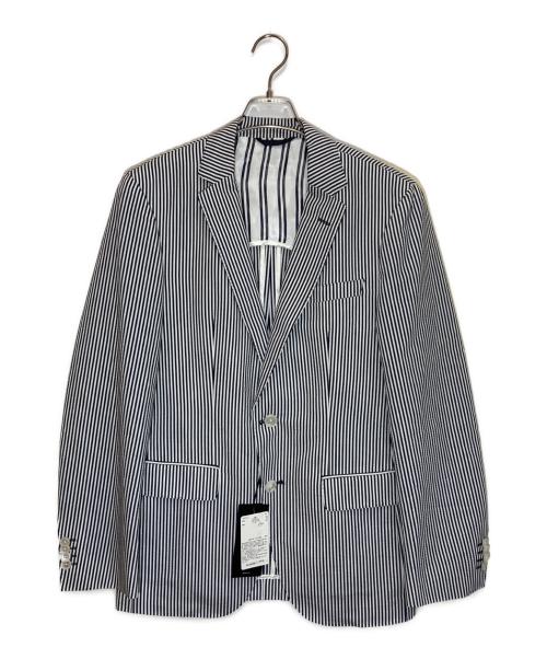 BOSS HUGO BOSS（ボス ヒューゴボス）BOSS HUGO BOSS (ボス ヒューゴボス) シアサッカージャケット ブルー×ホワイト サイズ:48の古着・服飾アイテム