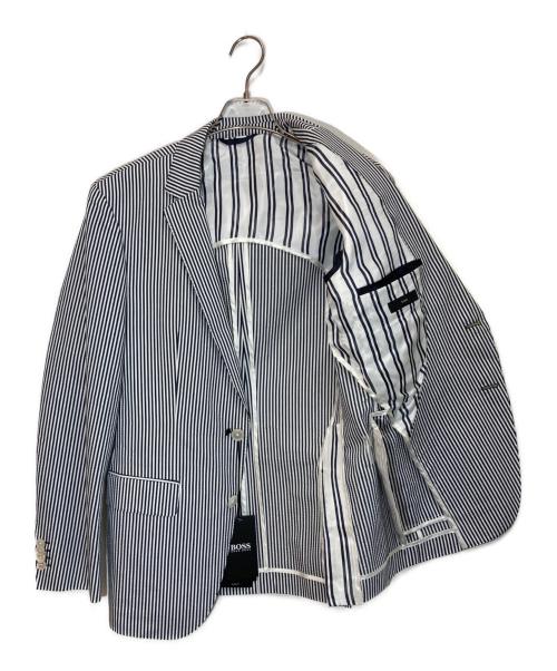 BOSS HUGO BOSS（ボス ヒューゴボス）BOSS HUGO BOSS (ボス ヒューゴボス) シアサッカージャケット ブルー×ホワイト サイズ:48の古着・服飾アイテム