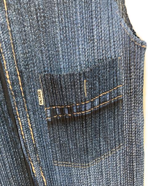 PLEATS PLEASE（プリーツプリーズ）PLEATS PLEASE (プリーツプリーズ) デニム転写ロングワンピース ブルー サイズ:3の古着・服飾アイテム