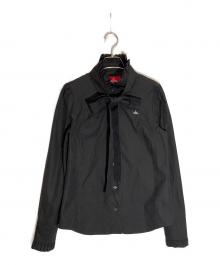 Vivienne Westwood RED LABEL（ヴィヴィアンウエストウッドレッドレーベル）の古着「ORBジャカード フリルボウタイシャツ」｜ブラック